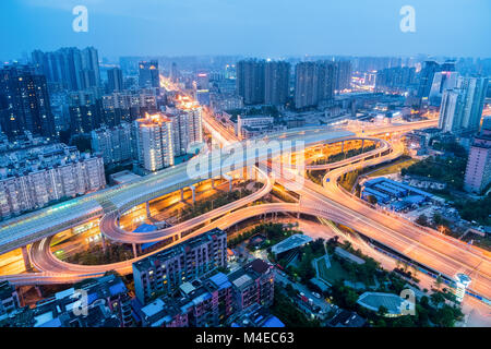 wuhan city interchange in nightfall Stock Photo