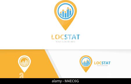 Vector graph and map pointer logo combination. Diagram and gps locator symbol or icon. Unique chart and pin logotype design template. Stock Vector