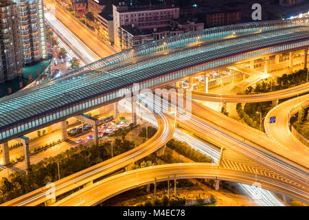 city interchange closeup at night Stock Photo
