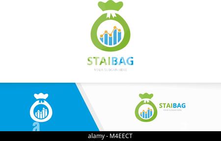 Vector graph and bag logo combination. Diagram and sack symbol or icon. Unique chart and money logotype design template. Stock Vector