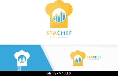 Vector graph and chef hat logo combination. Diagram and kitchen symbol or icon. Unique chart and cook logotype design template. Stock Vector