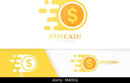 Vector fast coin logo combination. Speed money symbol or icon. Unique cash and digital logotype design template. Stock Vector