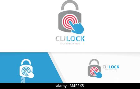 Vector lock and click logo combination. Safe and cursor symbol or icon. Unique padlock and digital logotype design template. Stock Vector
