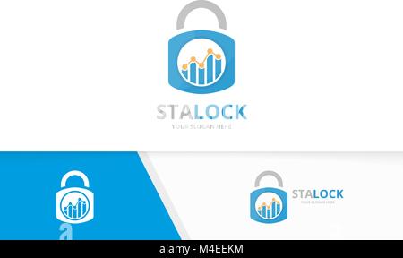 Vector graph and lock logo combination. Diagram and safe symbol or icon. Unique chart and padlock logotype design template. Stock Vector
