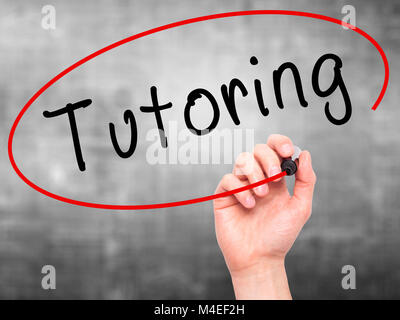 Man Hand writing Tutoring with black marker on visual screen Stock ...