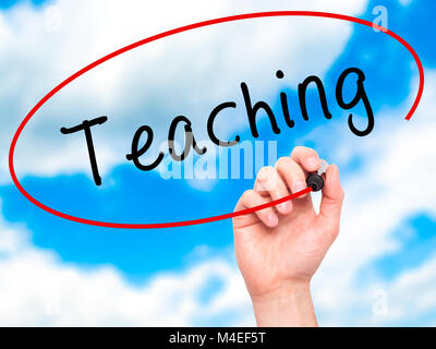 Man Hand writing Teaching with black marker on visual screen. Isolated ...