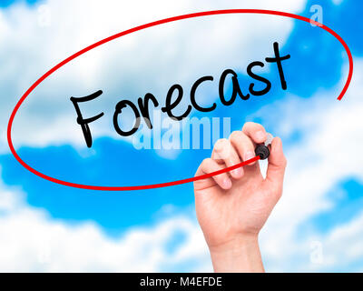 Man Hand writing Forecast with black marker on visual screen Stock Photo