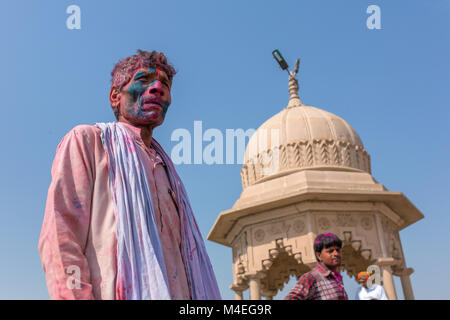 Nandgaon, India - March 18, 2016: Kids celebrate Holi in Nandgaon, Uttar Pradesh, India. Stock Photo