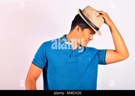 Young man in casual dress and hat, Pune, Maharashtra. Stock Photo