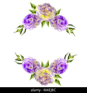 Vintage floral frame from two corners with purple eustoma flowers Stock Photo