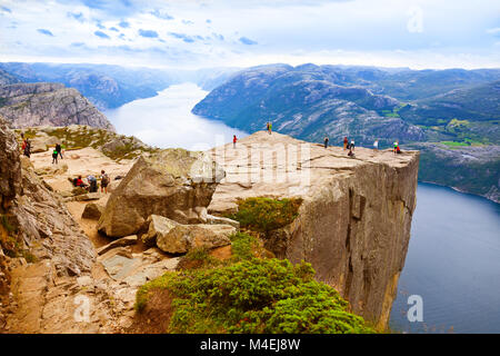Preachers Pulpit Rock in fjord Lysefjord - Norway Stock Photo