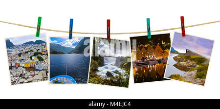 Norway travel photography on clothespins Stock Photo