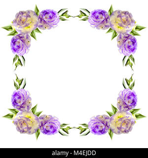 Vintage floral frame from corners with purple eustoma flowers Stock Photo