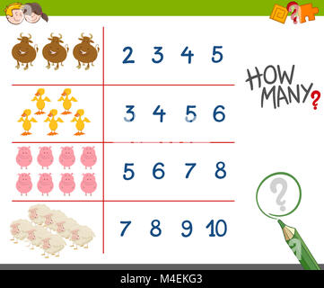 counting task with farm animals cartoon illustration Stock Photo - Alamy
