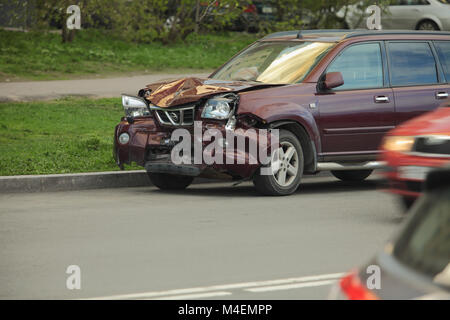 Car crash after head-on Stock Photo
