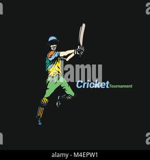Batsman hitting cricket ball at tournament vector illustration. Stock Vector