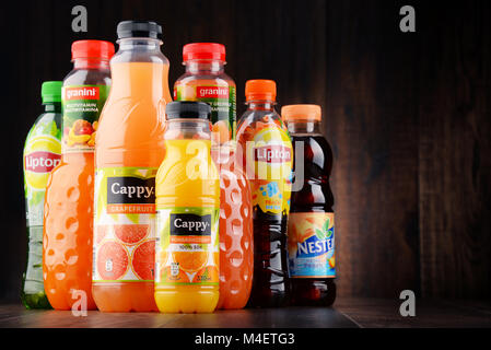Bottles of global soft drink brands Stock Photo