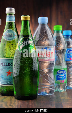 Global bottled water brands Stock Photo