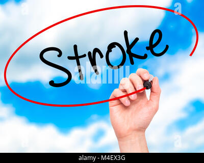Man Hand writing Stroke with black marker on visual screen. Isolated on ...