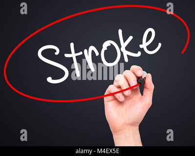 Man Hand writing Stroke with black marker on visual screen. Isolated on ...