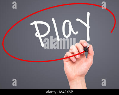 Man Hand writing Play with black marker on visual screen Stock Photo