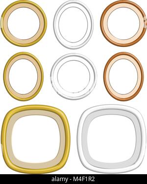 beautiful golden, wooden circle and oval of frames for collection picture, image, gallery, 3d vector set Stock Vector