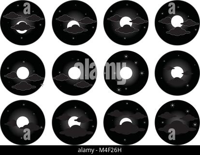 collection of beautiful full moon length icons, vector set Stock Vector