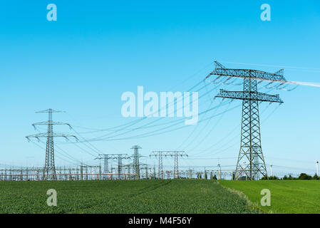 Relay station and transmission towers seen in Germany Stock Photo