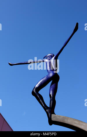 Upright view Spofforth sculpted  figure against deep blue sky Stock Photo