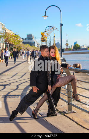 A couple dancing tango in Puerto Madero. Buenos Aires, Argentina. Stock Photo