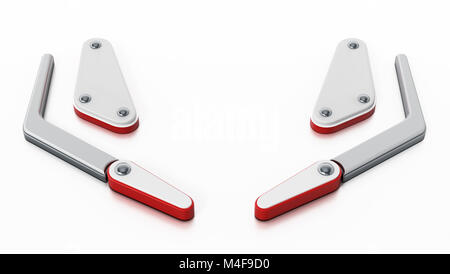 Pinball flippers and bumpers isolated on white background. 3D illustration. Stock Photo