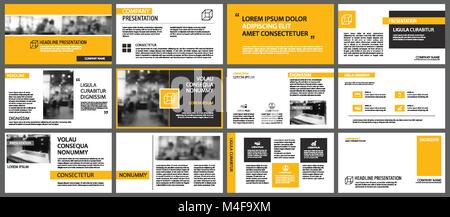 Yellow presentation templates and infographics elements background. Use for business annual report, flyer, corporate marketing, leaflet, advertising,  Stock Vector