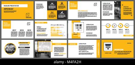 Yellow presentation templates and infographics elements background. Use for business annual report, flyer, corporate marketing, leaflet, advertising,  Stock Vector