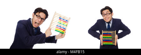 Angry accountant with abacus isolated on white Stock Photo