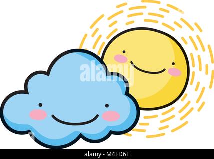 kawaii happy sun with cloud natural weather Stock Vector Image & Art ...
