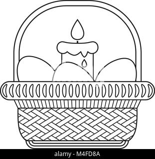 Line art black and white easter egg candle wicker basket icon poster. Stock Vector