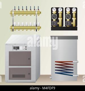 Solid fuel boiler in the room Stock Vector