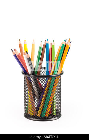 Various Pencils In Metal Grid Container Stock Photo - Alamy