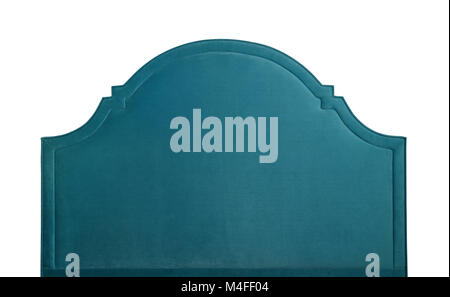 Shaped teal blue soft velvet bed headboard isolated on white background, front view Stock Photo