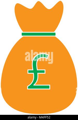 Pound or Pound Sterling currency icon or logo vector over a money bag. Symbol for United Kingdom or Great Britain and England bank, banking or British Stock Vector