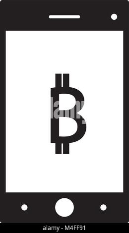 Bitcoin crypto currency icon or logo vector on a cell phone, mobile phone or Smartphone screen or display. Digital economy bank or banking with Virtua Stock Vector