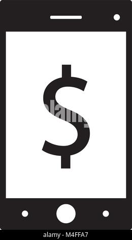 Dollar currency icon or logo vector on a cell phone, mobile phone or Smartphone screen or display. Symbol for United States of America bank, banking o Stock Vector