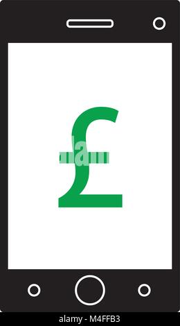 Pound Sterling currency icon or logo vector on cell, mobile phone or Smartphone screen or display. Symbol for United Kingdom or Great Britain and Engl Stock Vector