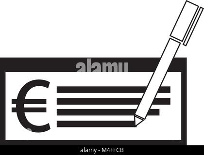 Euro currency icon or logo vector on a paycheck or cheque. Symbol for European Union bank, banking or Europe Eurozone finances Stock Vector