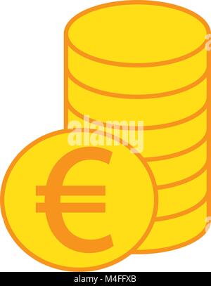 Euro currency icon or logo vector over a pile of coins stack. Symbol for European Union bank, banking or Europe Eurozone finances Stock Vector