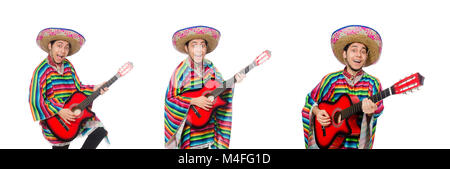 Funny mexican with guitar isolated on white Stock Photo