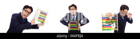 Angry accountant with abacus isolated on white Stock Photo