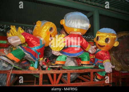 London, UK. 16th Feb, 2018. London Chinese community getting ready for the Chinese new year of the dog,in a secret location the floats are been prepared for Sunday's parade@Paul Quezada-Neiman/Alamy Live News