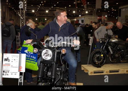 London, UK. 16th Feb, 2018. The Carole Nash MCN London Motorcycle Show at Excel opened today. There is everything for the motorbike enthusiast from bikes, clothing, kit and accessories. New for this year is a michelin Thunderdrome live action show. The show runs until Sunday 18th February©Keith Larby/Alamy Live News