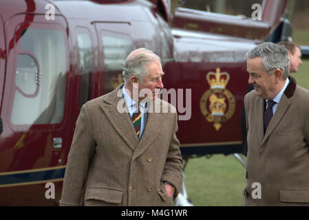 South Yorkshire, UK. 16th of Feb 2018. Prince Charles's helicopter lands in South Yorkshire as the prince visits Yorkshire ;Prince Charles visits South Yorkshire on the 16th of Feb 2018 Credit: News Images/Alamy Live News Stock Photo